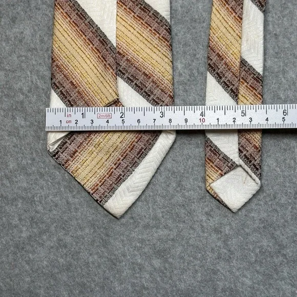 Vintage Haband Tie Brown Gold Geometric Stripe Retro Classic Width 80s 55x3.25in - Picture 4 of 5